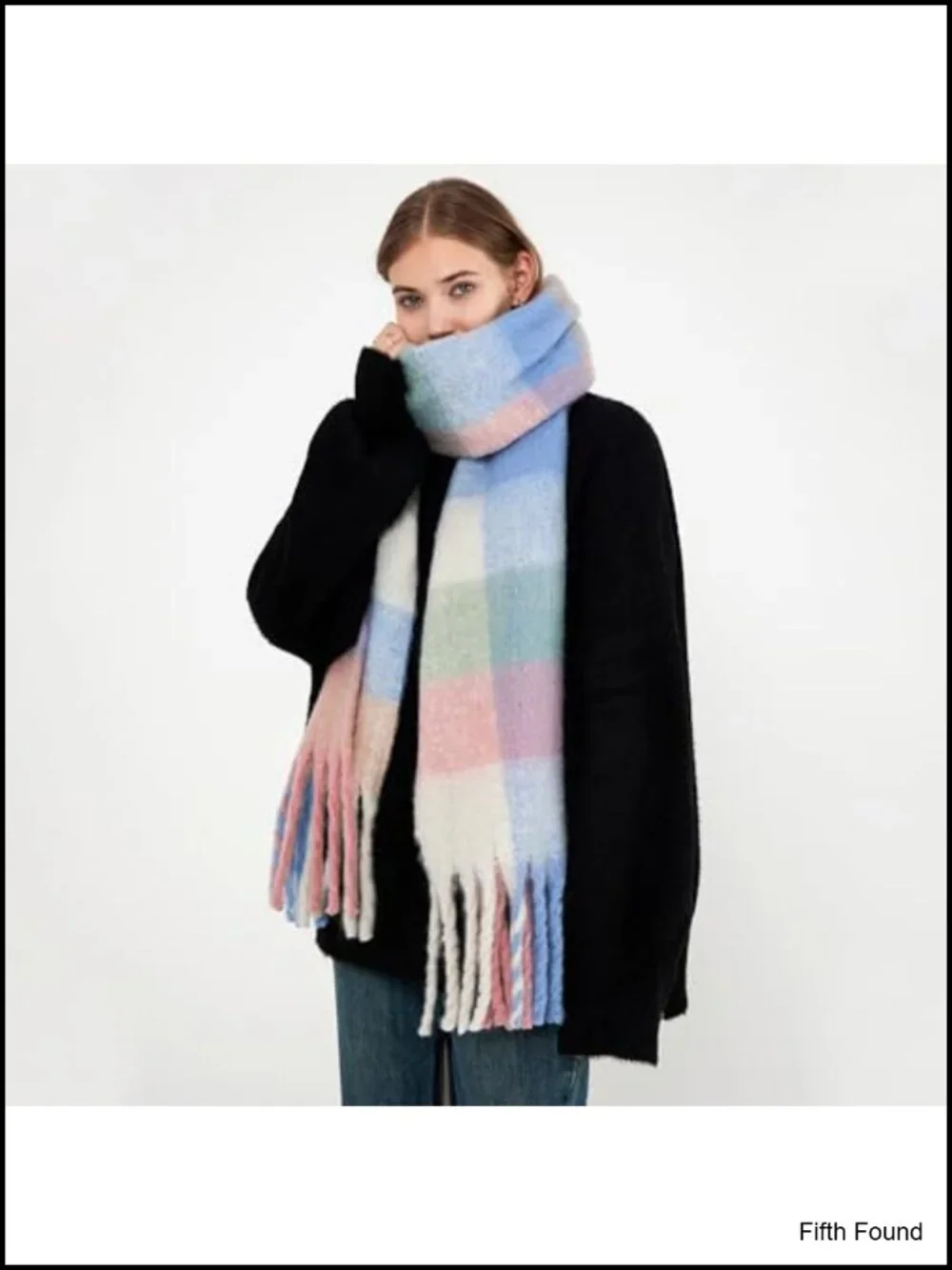 Chunky Knit Plaid Scarf Oversized Long Winter Shawl Acrylic